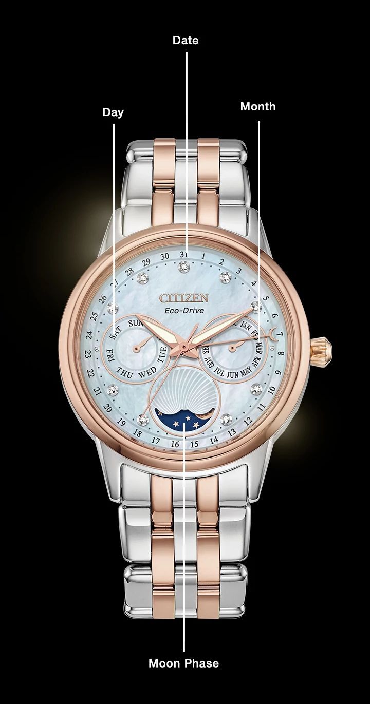 Watch diagram showing features of Women's Calendrier model FD0006-56D Watch diagram showing features of Women's Calendrier model FD0006-56D