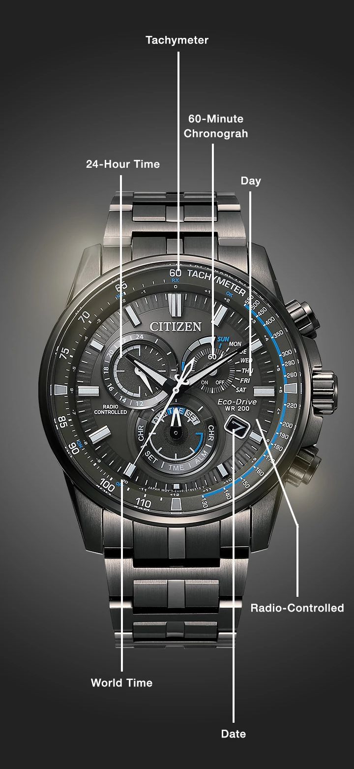 Watch diagram showing features of Men's PCAT model CB5887-55H Watch diagram showing features of Men's PCAT model CB5887-55H