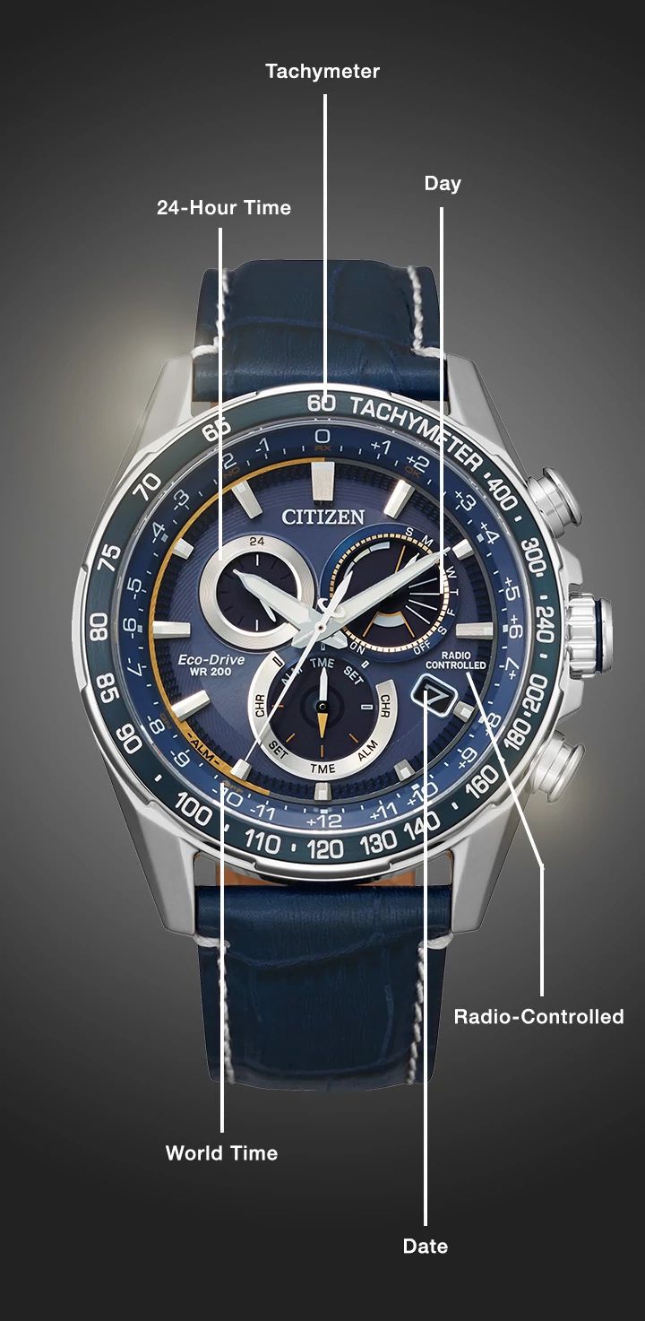 Watch diagram showing features of Men's PCAT model CB5918-02L Watch diagram showing features of Men's PCAT model CB5918-02L