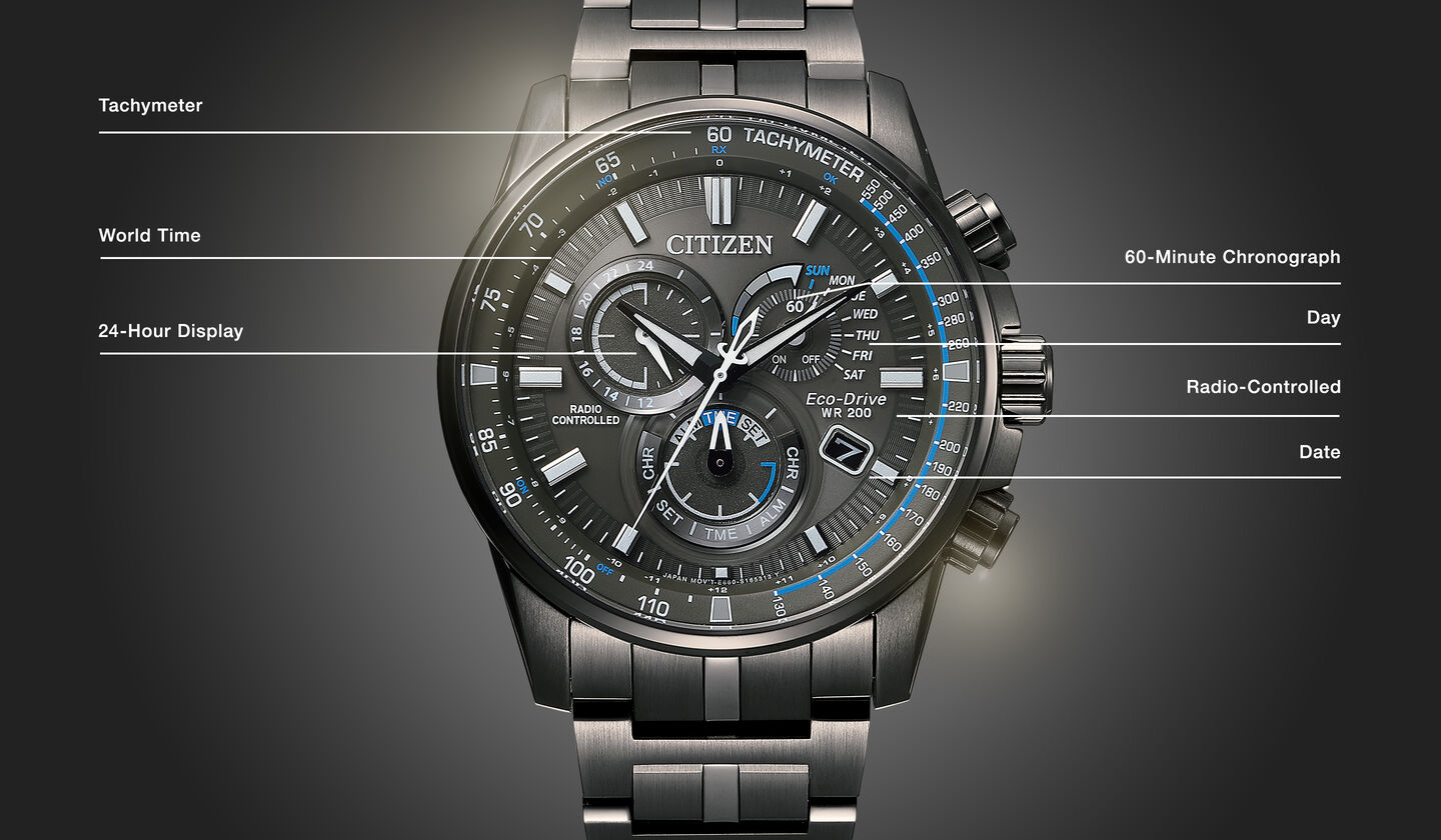 Watch diagram showing features of Men's PCAT model CB5887-55H Watch diagram showing features of Men's PCAT model CB5887-55H