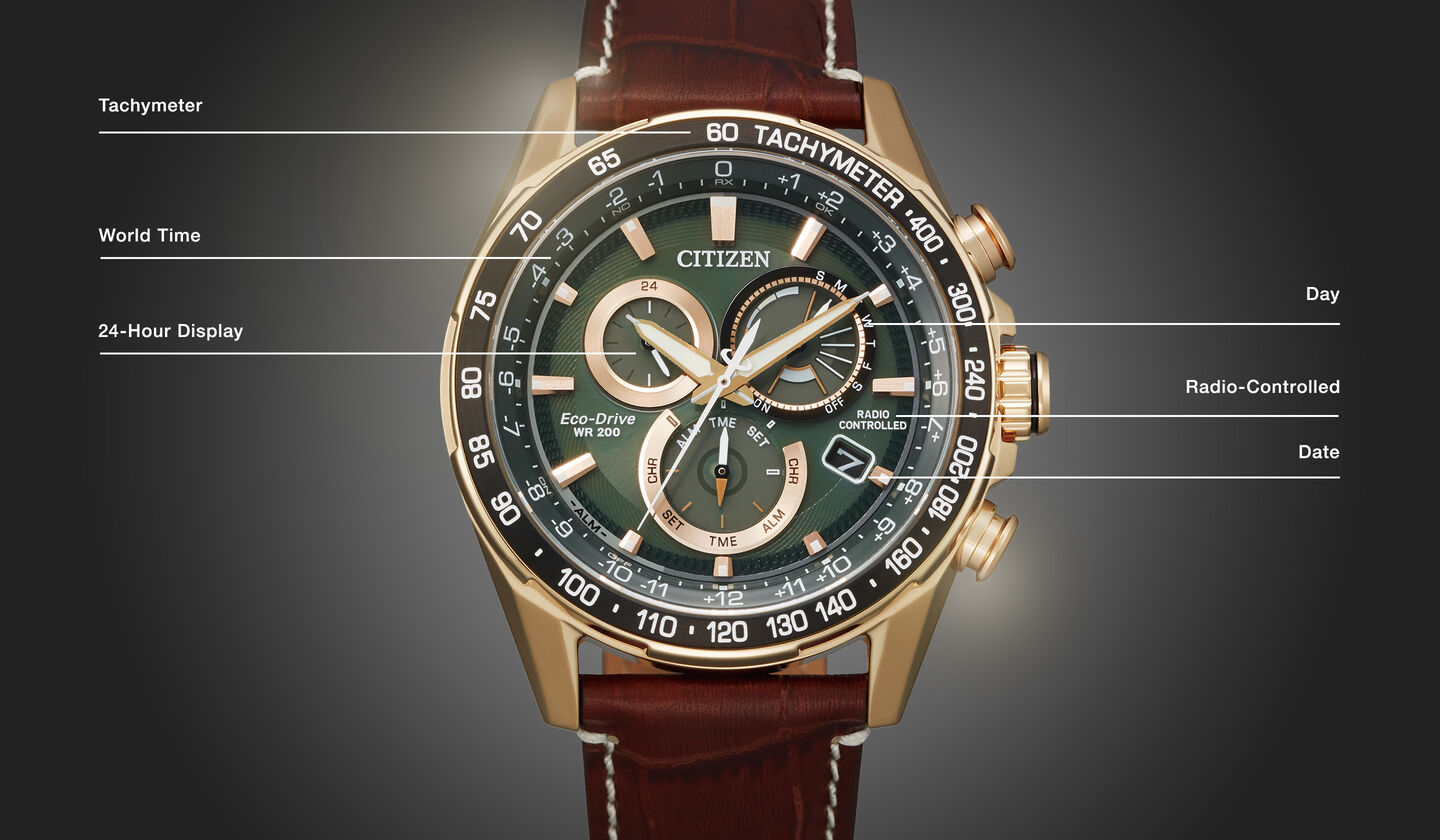 Watch diagram showing features of Men's PCAT model CB5919-00X Watch diagram showing features of Men's PCAT model CB5919-00X