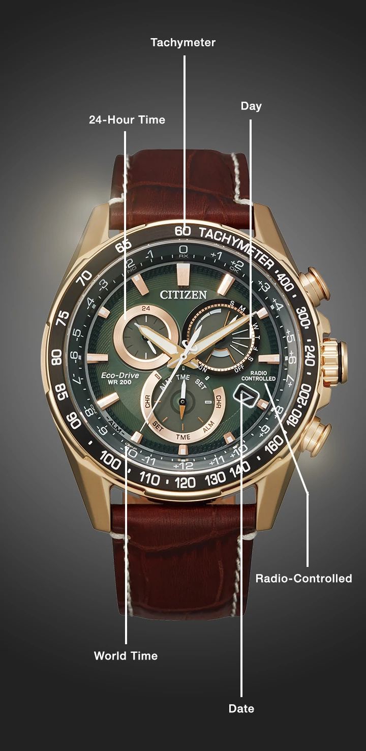 Watch diagram showing features of Men's PCAT model CB5919-00X Watch diagram showing features of Men's PCAT model CB5919-00X
