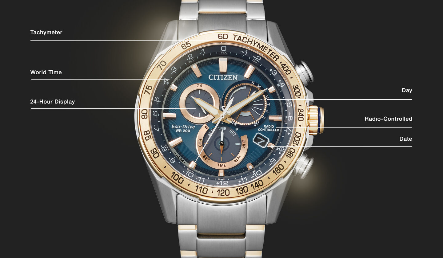 Watch diagram showing features of Men's PCAT model CB5916-59L Watch diagram showing features of Men's PCAT model CB5916-59L