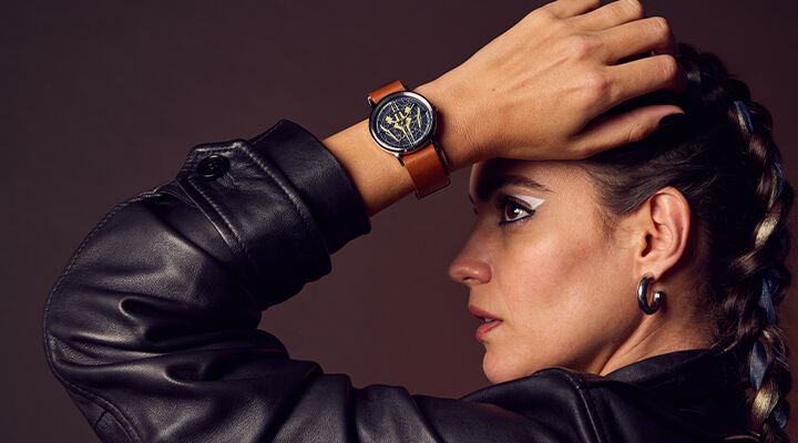 Image of a woman wearing Ahsoka Tano watch model BJ6508-02W