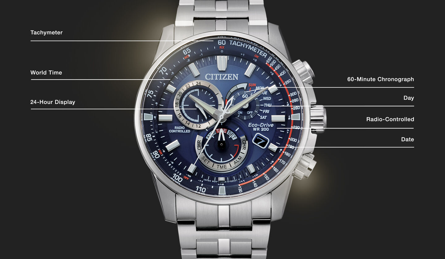 Watch diagram showing features of Men's PCAT model CB5880-54L Watch diagram showing features of Men's PCAT model CB5880-54L