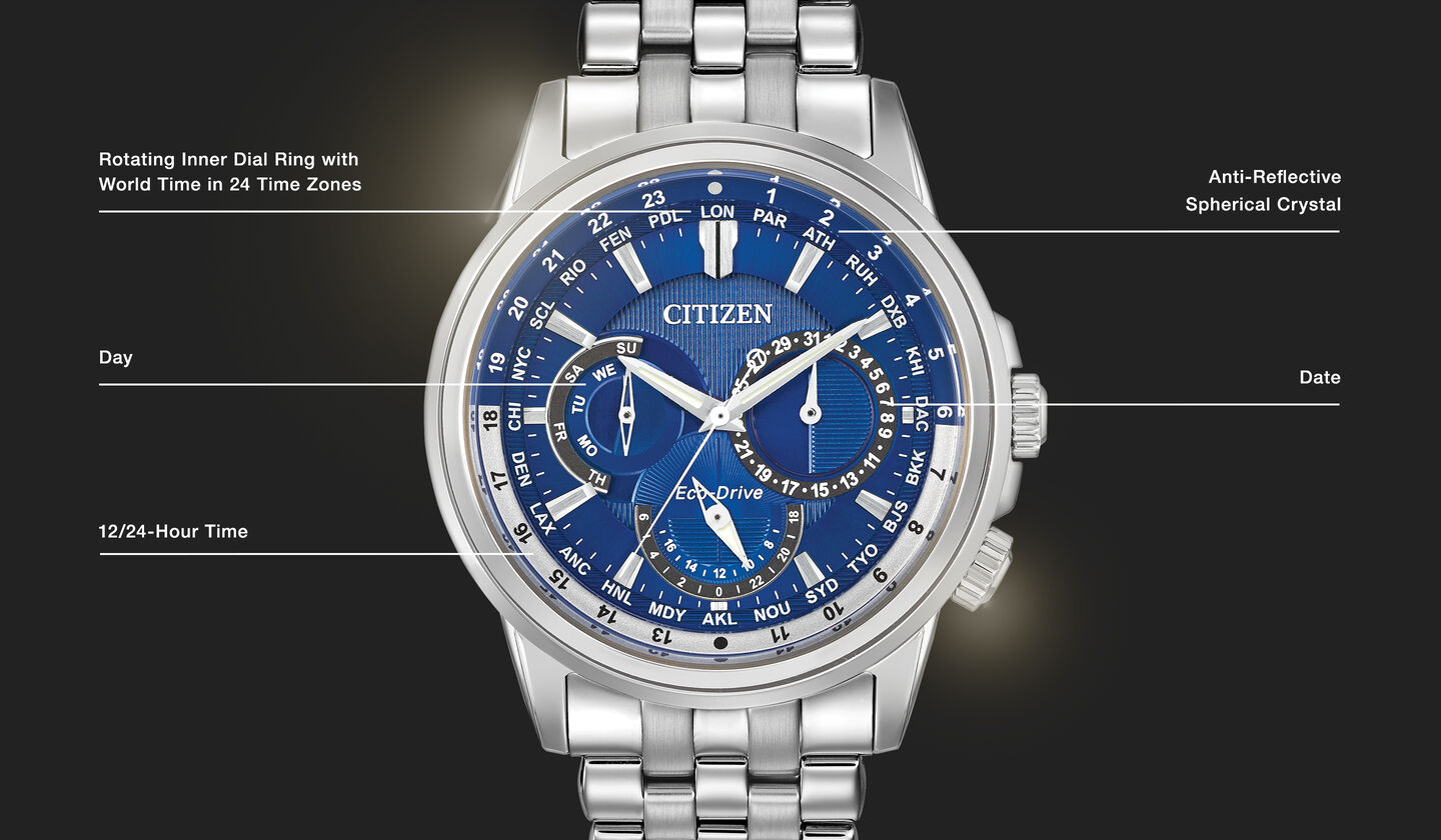 Watch diagram showing features of Men's Calendrier model BU2021-51L