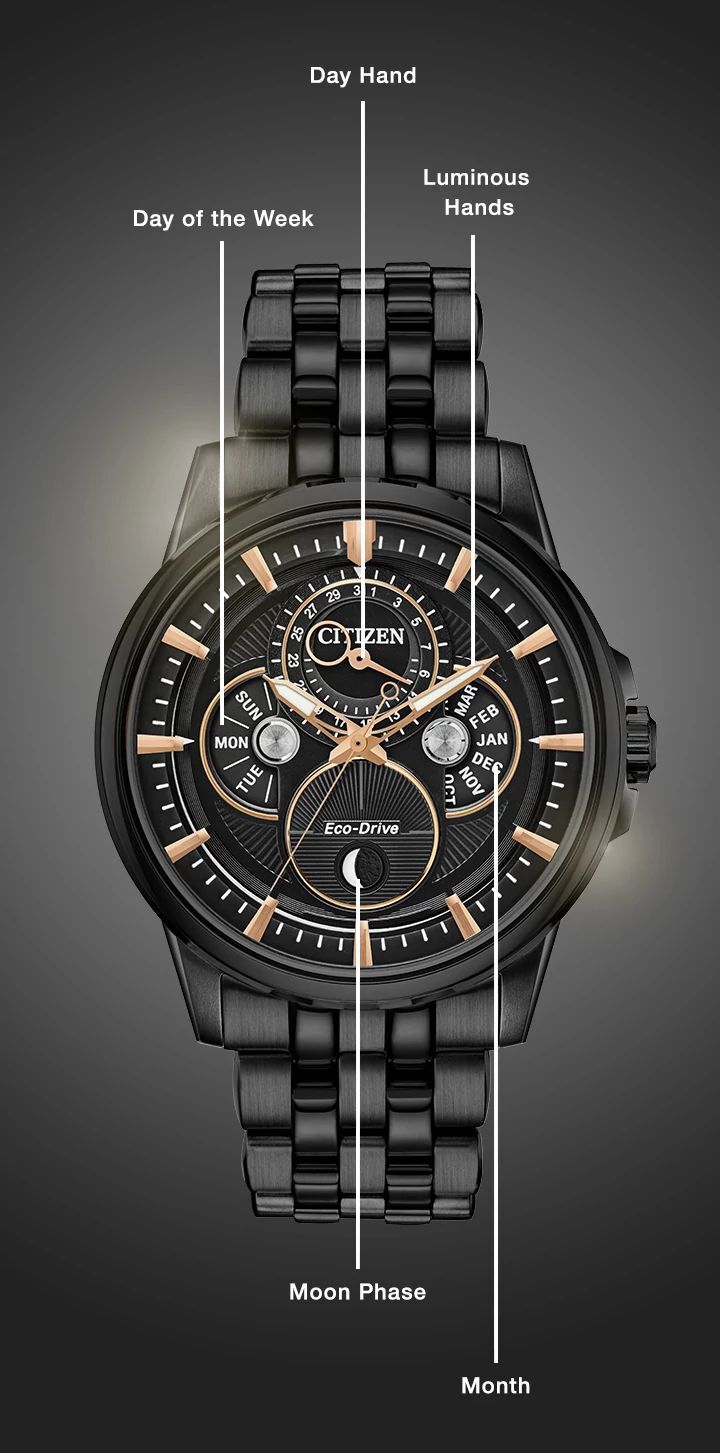 Watch diagram showing features of Men's Calendrier model BU0057-54E Watch diagram showing features of Men's Calendrier model BU0057-54E