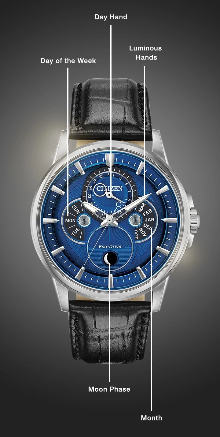 Watch diagram showing features of Men's Calendrier model BU0050-02L Watch diagram showing features of Men's Calendrier model BU0050-02L